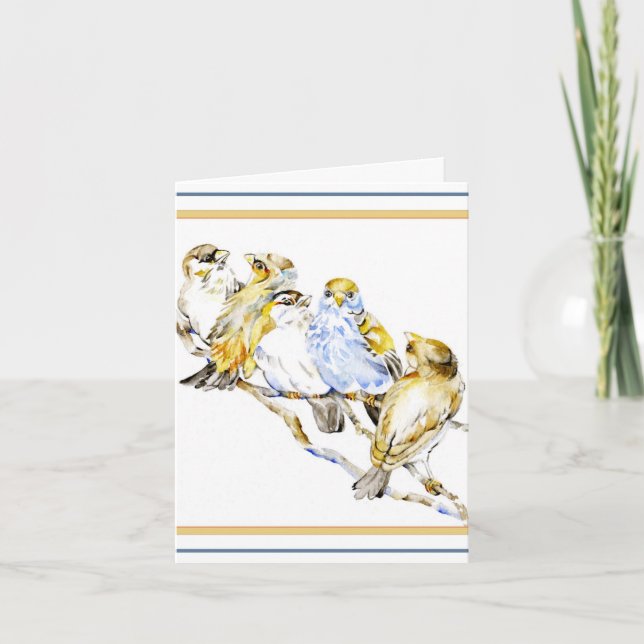 Five Birds Watercolor Note Card Vertical (Front)