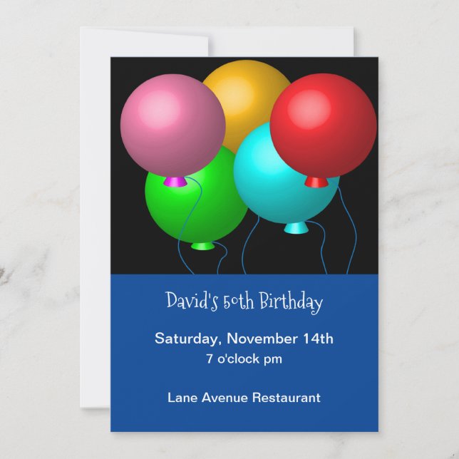 Five Birthday Balloons Custom 50th Birthday Invitation (Front)