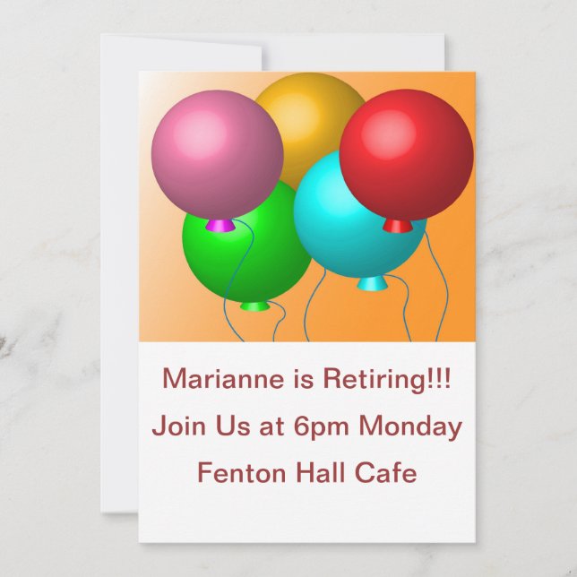 Five Birthday Balloons Custom Text Invitation (Front)