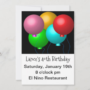 Five Birthday Balloons Party Large Print Invitation
