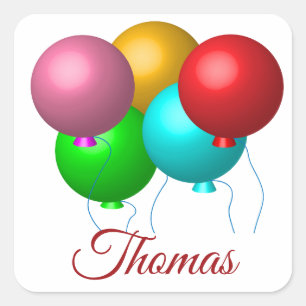 Five Birthday Balloons Personalised Square Sticker