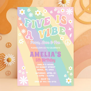 Five Birthday Invite   Groovy Girl Party Card