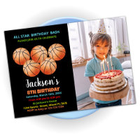Five Black Orange Basketball Birthday Photo