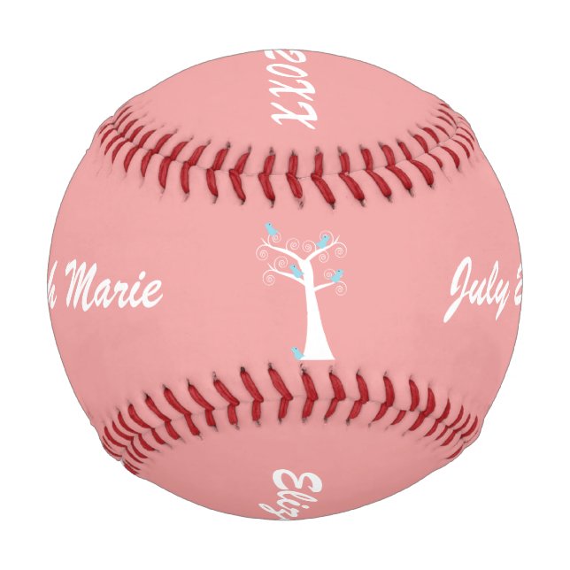 Five Blue Birds in a Tree Pink Customisable Baseball (Back)
