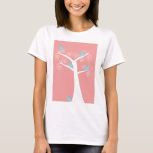 Five Blue Birds in a Tree Pink T-Shirt