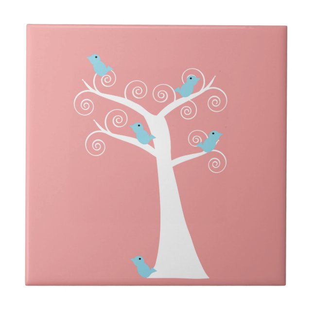 Five Blue Birds in a Tree Tile (Front)
