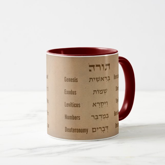 Five Books of the Torah/Bible in Hebrew English Mug (Front Right)