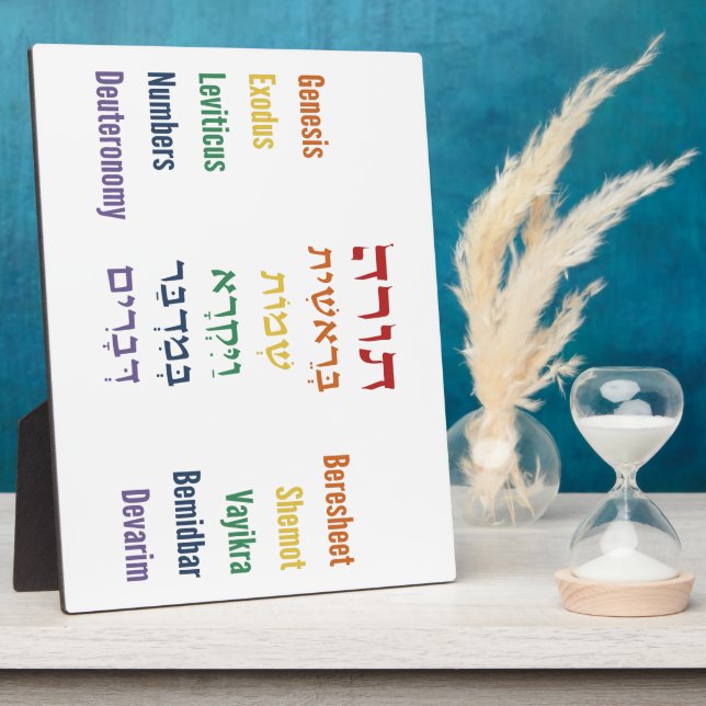 Five Books of the Torah Hebrew English in Rainbow Plaque (Side)
