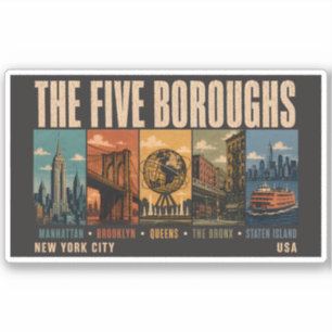 Five Boroughs New York City NYC Illustration Retro