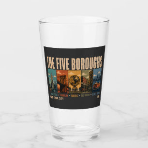 Five Boroughs New York City NYC Illustration Retro Glass