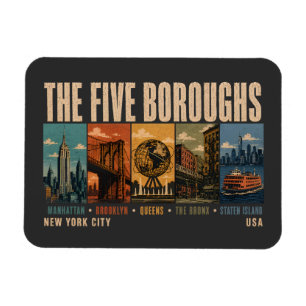 Five Boroughs New York City NYC Illustration Retro Magnet