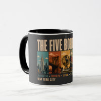 Five Boroughs New York City NYC Illustration Retro