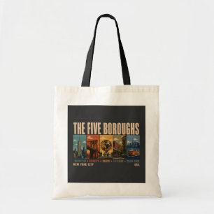 Five Boroughs New York City NYC Illustration Retro Tote Bag