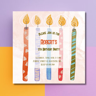 Five Candles Kids 5th Birthday Party Invitation