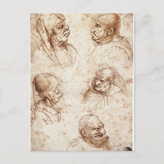 Five caricature heads by Leonardo da Vinci Postcard (Front)