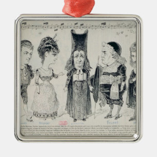 Five caricatures of the cast of a French Metal Tree Decoration