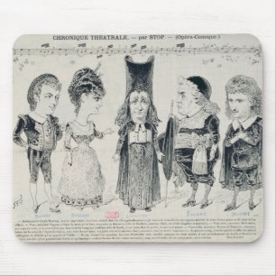 Five caricatures of the cast of a French Mouse Mat