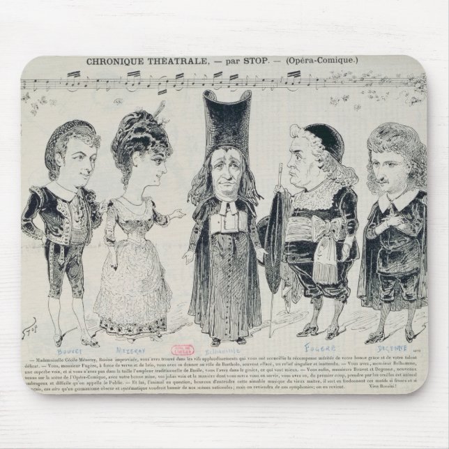 Five caricatures of the cast of a French Mouse Mat (Front)
