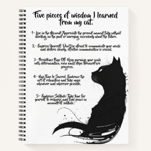 Five Cat Wisdom Black Cat Design Spiral Notebook