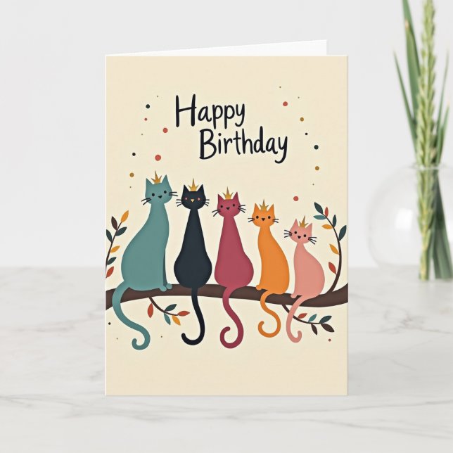 Five Cats Birthday Scene Card (Front)