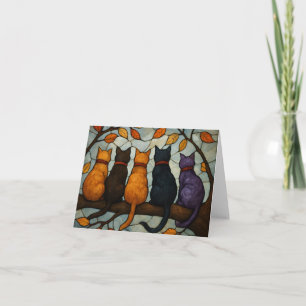 Five Cats on a Tree Branch Stained Glass Style Thank You Card