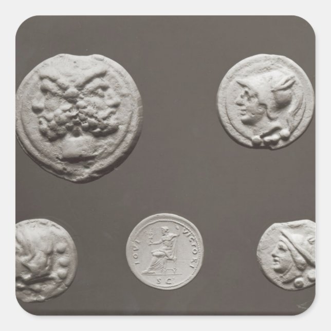 Five coins square sticker (Front)