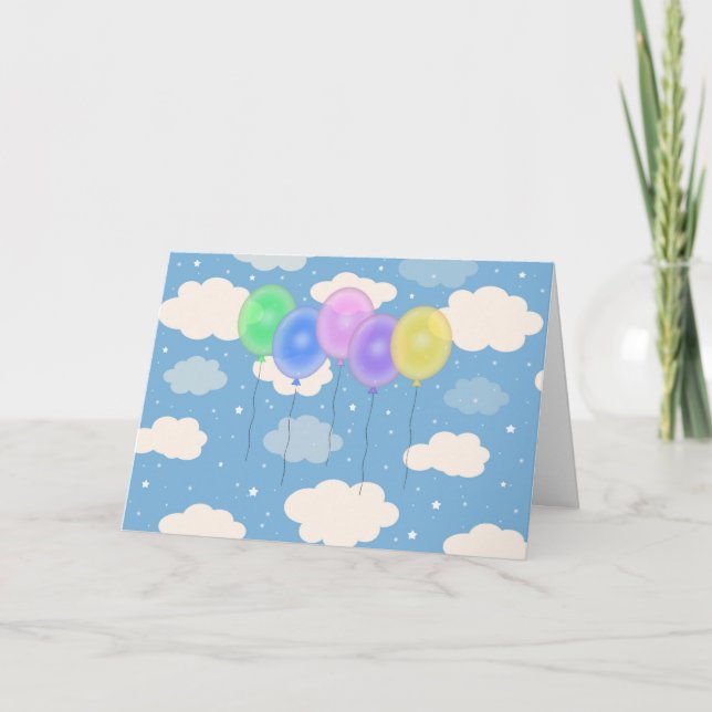 Five Colourful Balloons Birthday Card (Front)