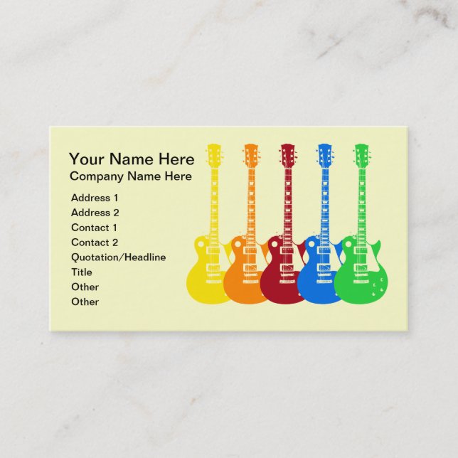 Five Colourful Electric Guitars  Business Card (Front)