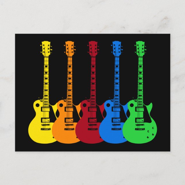 Five Colourful Electric Guitars  Postcard (Front)