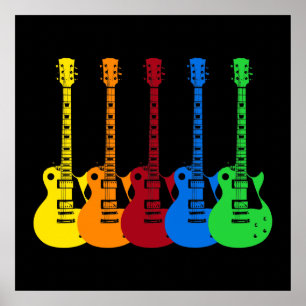 Five Colourful Electric Guitars Poster