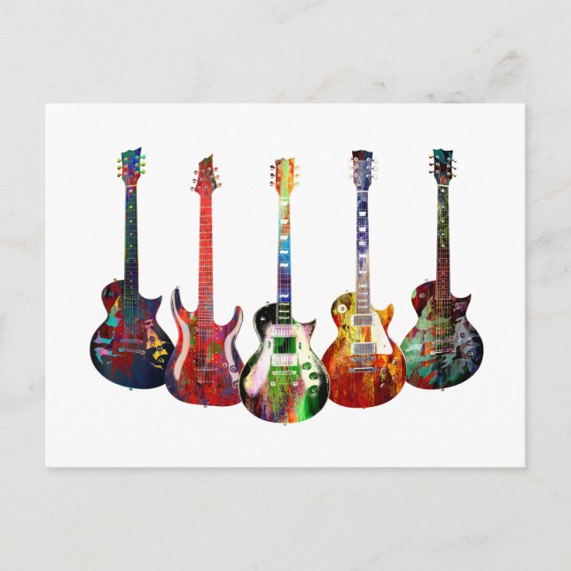 Five colourful guitars postcard (Front)