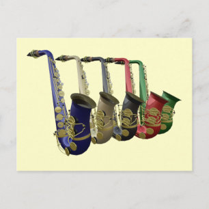 Five Colourful Saxophones In A Line Postcard