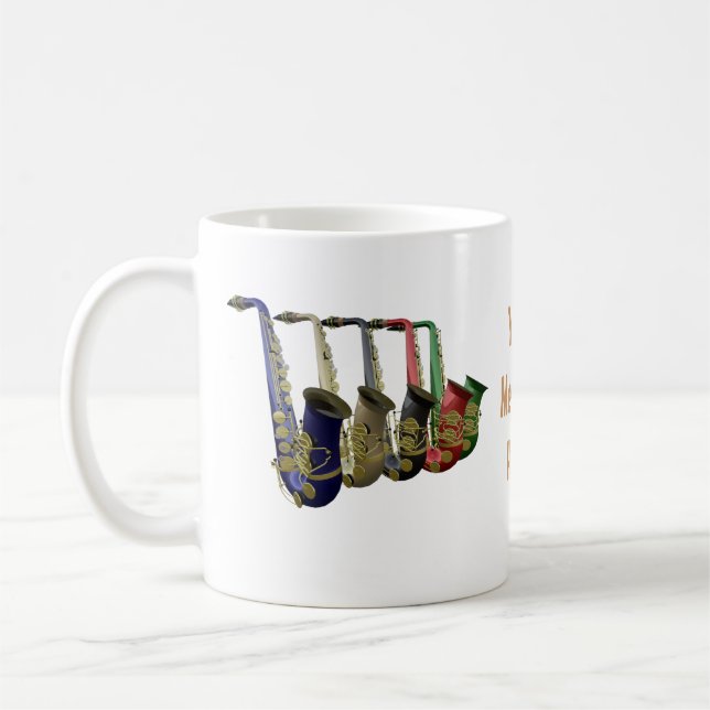Five Colourful Saxophones Mug, Glass or Travel Mug (Left)