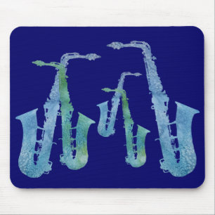 Five Cool Blue Saxes Mouse Mat