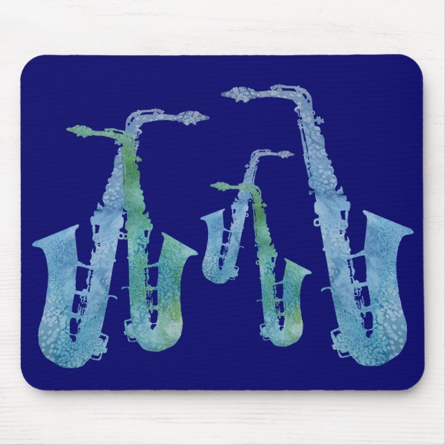 Five Cool Blue Saxes Mouse Mat (Front)