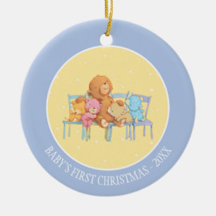 Five Cuddly and Colourful Bears On Chairs Ceramic Tree Decoration