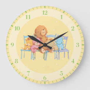 Five Cuddly and Colourful Bears On Chairs Large Clock