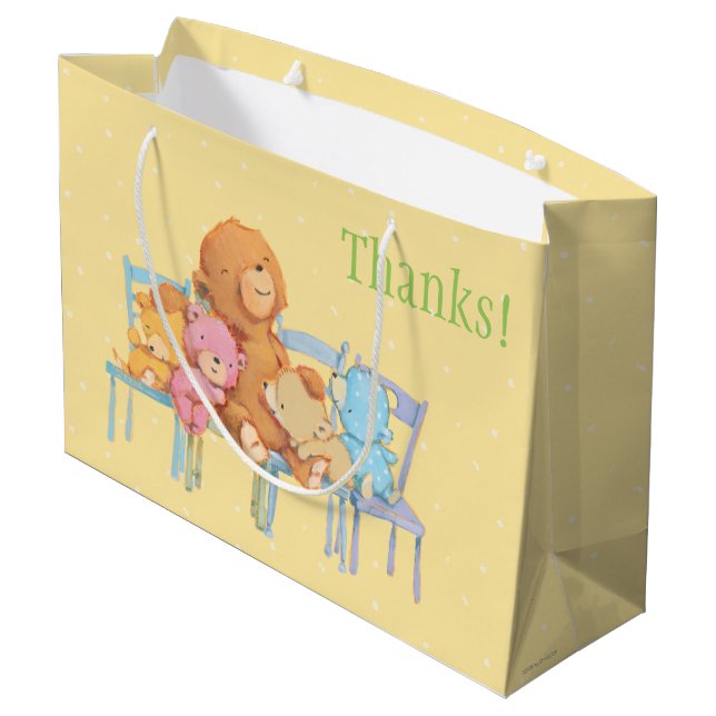 Five Cuddly and Colourful Bears On Chairs Large Gift Bag (Back Angled)