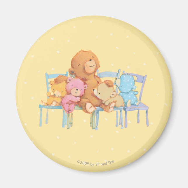 Five Cuddly and Colourful Bears On Chairs Magnet (Front)