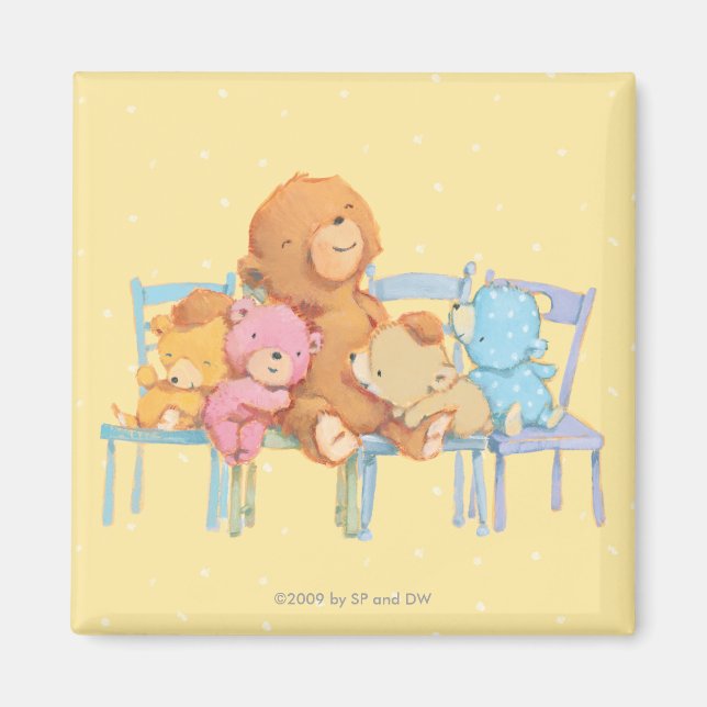 Five Cuddly and Colourful Bears On Chairs Magnet (Front)