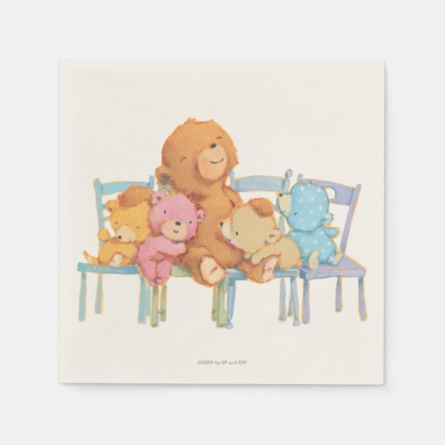 Five Cuddly and Colourful Bears On Chairs Napkin (Front)