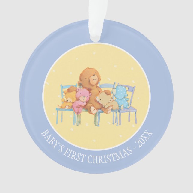 Five Cuddly and Colourful Bears On Chairs Ornament (Front)