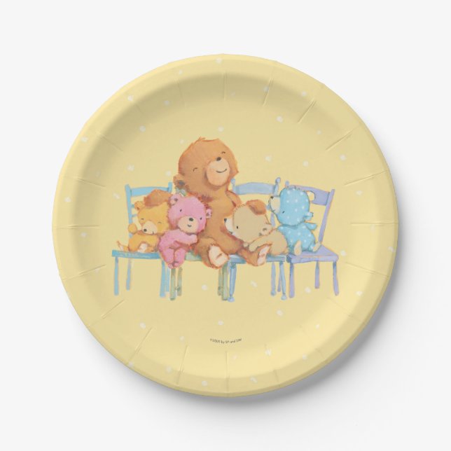 Five Cuddly and Colourful Bears On Chairs Paper Plate (Front)
