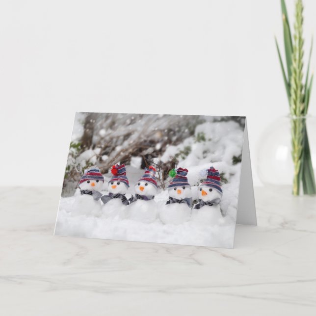 Five cute snowmen dressed for winter card (Front)