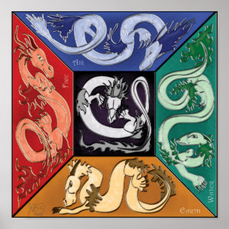 Five Elemental Dragons Poster