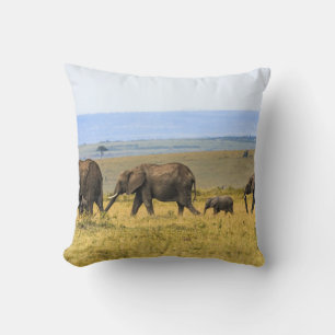 FIVE ELEPHANTS ON BROWN GRASS CUSHION