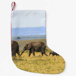 FIVE ELEPHANTS ON BROWN GRASS SMALL CHRISTMAS STOCKING