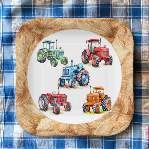 Five Farm Tractors Birthday Party Paper Plate
