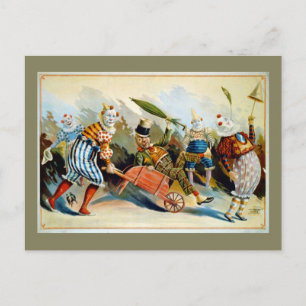 Five French Clowns Vintage Illustration Postcard