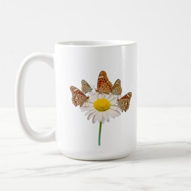  Five Fritillaries Feast on Daisy Coffee Mug (Left)